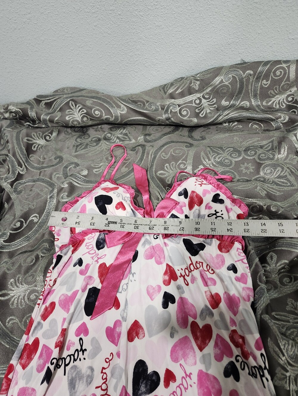 Y2k Jenni Satin Pink Ruffle Bow Red White Heart Print Stretch Nightie Size Xs - Picture 3 of 5